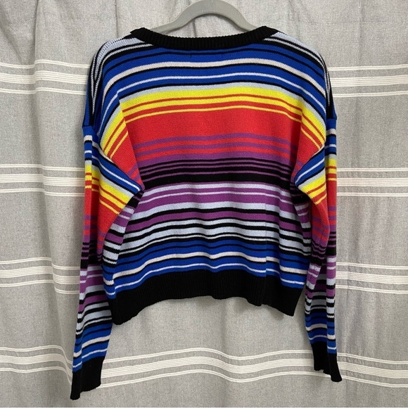 FOREVER 21 / Multicolored Striped V-neck Crop Oversized Sweater Size S - Picture 2 of 6